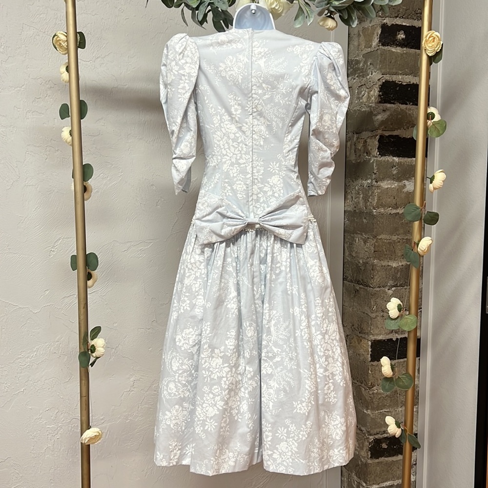 Jessica McClintock 1980s Floral Print Dropped Waistline Wedding Dress Size 4 - Picture 7 of 16